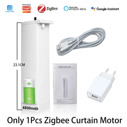 Tuya ZigBee Battery-Powered Electric Curtain Motor – Wireless, Automatic, SmartLife App Remote, Works with Google Home