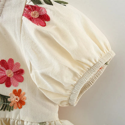 Summer Baby Girl Dress – Cute Embroidered Cotton Skirt with Bubble Sleeves, 0-3 Years