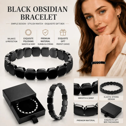 Natural Obsidian Half Moon Bracelet - Irregular Black Stone Beads Men's Fashion Accessory