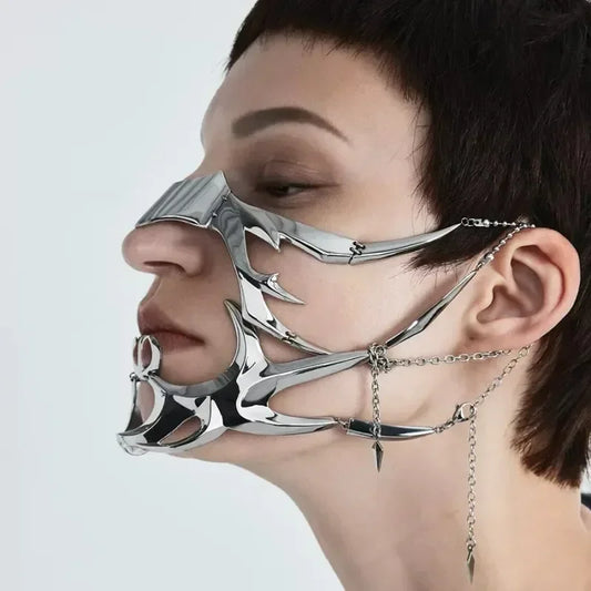 Fashion Gothic Cyberpunk Mask – Irregular Liquid Silver Hollow Jewelry, Individuality Accessory for Men & Women Party