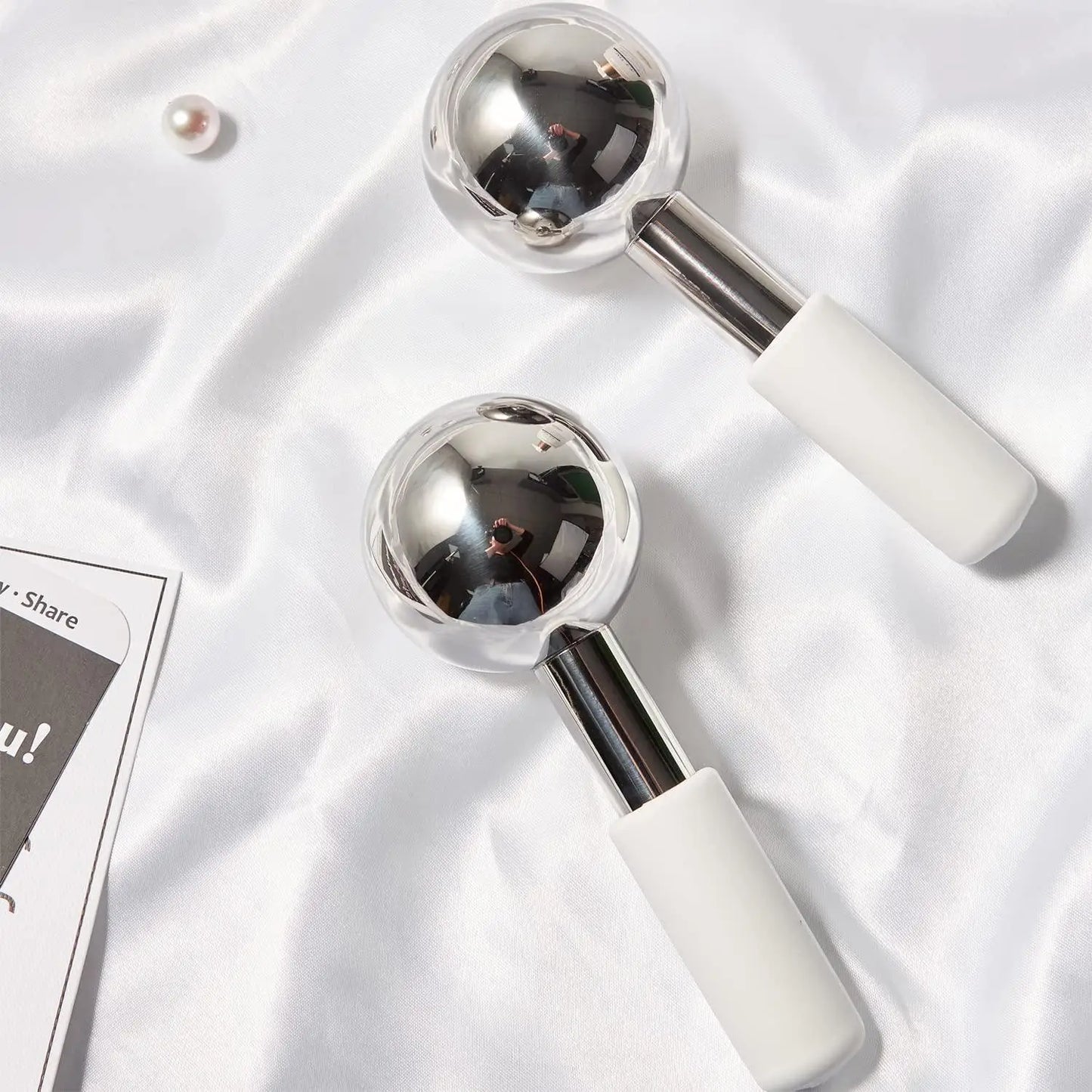 Mini 2pcs Stainless Steel Ice Globes – Cryo Sticks for Face & Eyes, Cold Roller for Puffiness, Wrinkles & Dark Circles