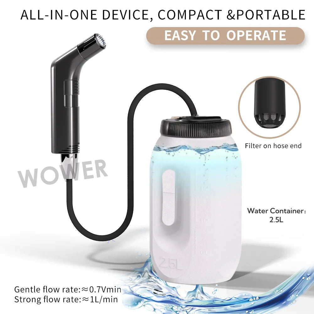 2.5L Portable Electric Bidet | Rechargeable Shataf Hand Sprayer for Personal Hygiene, Travel & Camping