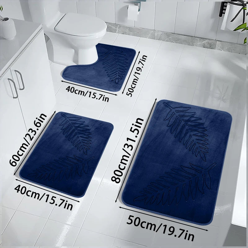 3Pcs Anti-Slip Bath Rug Set – Non-Slip Quick Dry Absorbent Bathroom Mat, Machine Washable Shower Carpet for Home
