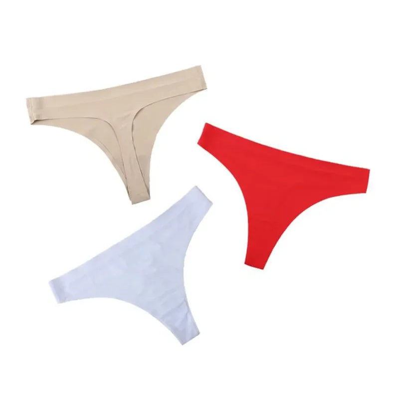 3PCS Ice Silk Seamless Thong Set for Women – Solid Low Rise Sexy G-String Sports Underwear, S-XL Sizes