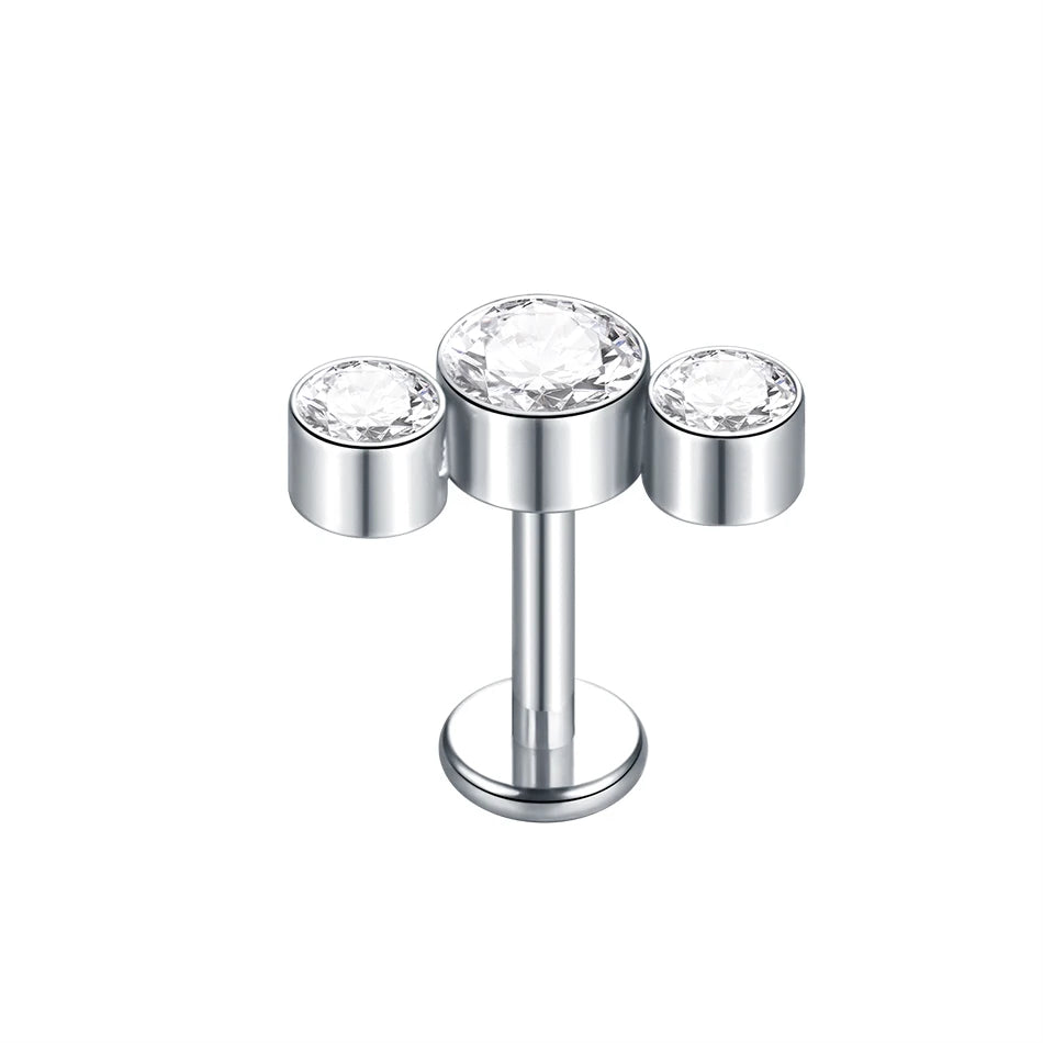 Titanium CZ Tragus & Helix Stud – Internally Threaded Labret Lip Ring Piercing Earring (1PC)