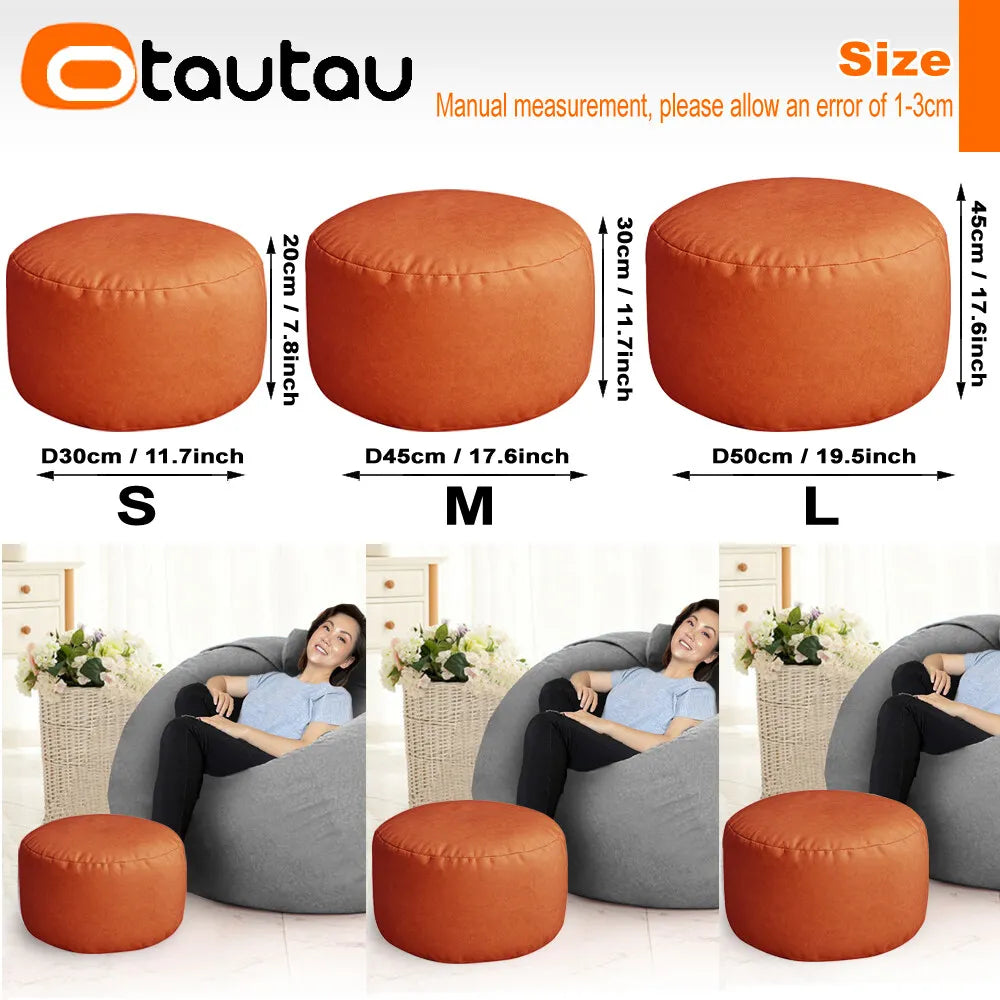 OTAUTAU Small Round Faux Leather Ottoman Stool – Beanbag Pouf Footstool, Floor Seat & Footrest JD004