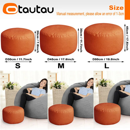 OTAUTAU Small Round Faux Leather Ottoman Stool – Beanbag Pouf Footstool, Floor Seat & Footrest JD004