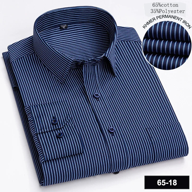 Men’s Slim Fit Long Sleeve Shirt - Formal Plaid Cotton Office Shirt with Single Pocket