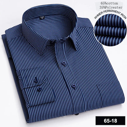 Men’s Slim Fit Long Sleeve Shirt - Formal Plaid Cotton Office Shirt with Single Pocket