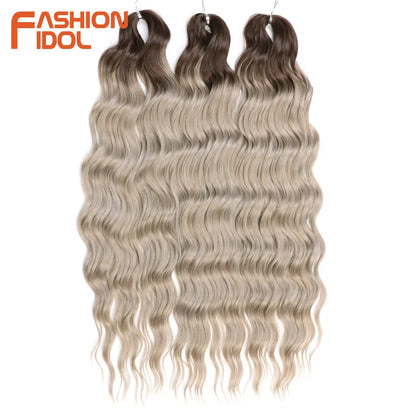 FASHION IDOL 24" Deep Wave Crochet Hair - 3-Piece Synthetic Water Wave Braiding Extensions, Ombre Rainbow Twist Hair