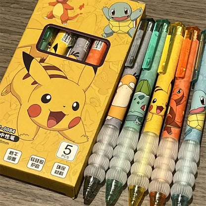 5PCS Pokemon Gel Pens – Pikachu, Charmander & Squirtle Cute Anime Cartoon Stationery for School & Holiday Gifts