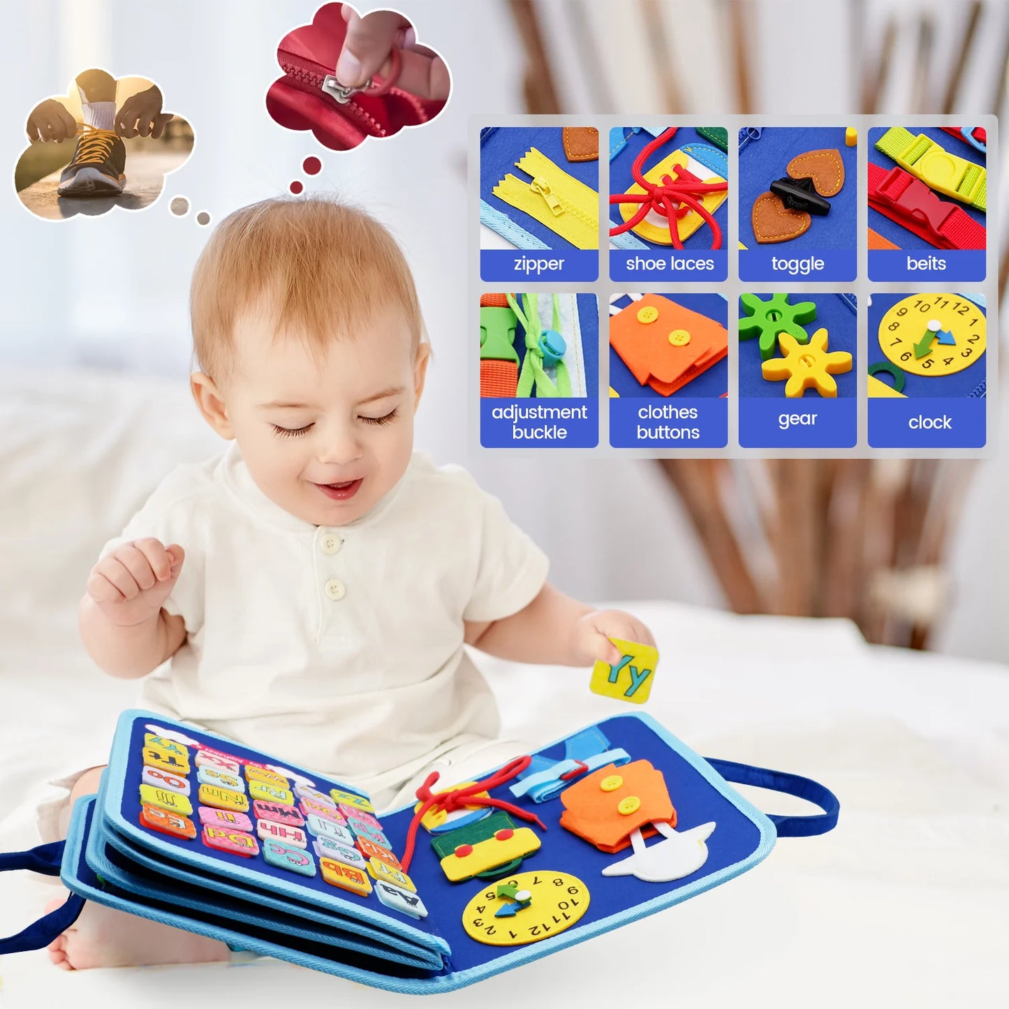 Montessori Toddler Busy Board – Educational Activity for Motor Skills & Baby Learning Toys for Travel