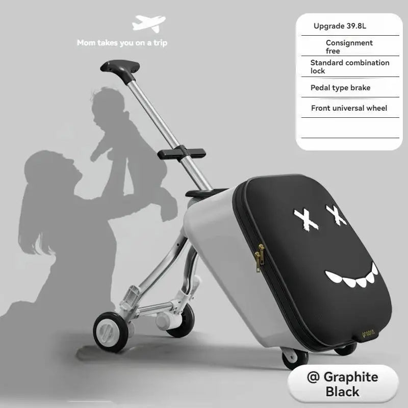 Cartoon Children's Ride-On Trunk — 20-Inch Foldable Baby Travel Box & Rideable Car Bag