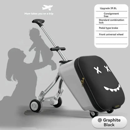 Cartoon Children's Ride-On Trunk — 20-Inch Foldable Baby Travel Box & Rideable Car Bag
