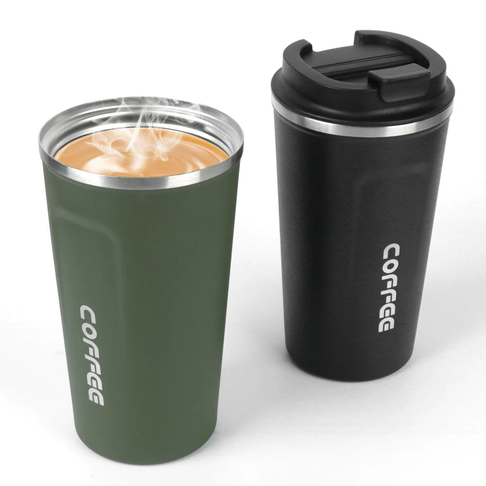 Thermo Cafe Coffee Mug - Leak-Proof Car Thermos Cup, 380/510ML Travel Thermo Mug for Tea, Water, and Coffee, Double Stainless Steel