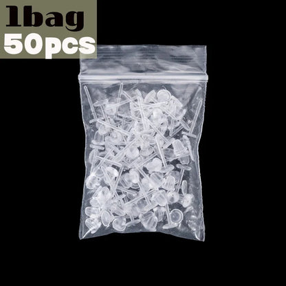 50–1000PCS Invisible Silicone Earring Backs – Soft Plastic Stud Pins for DIY Jewelry & Piercing Retainers