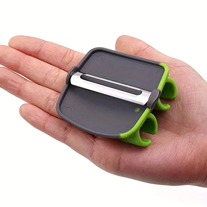 Stainless Steel Handheld Vegetable Peeler — Comfortable Rubber Finger Grip Palm Peeler for Carrots and More