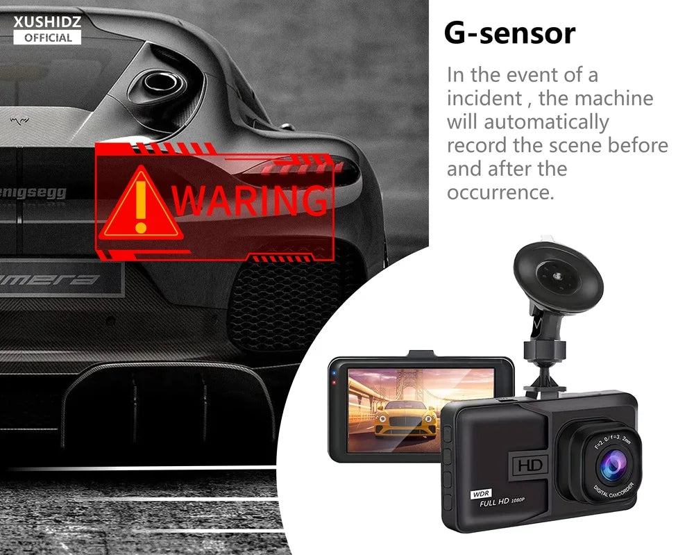 XUSHIDZ 1080P HD Dash Camera – Loop Recording, Night Vision, 24h Parking Monitor, G-Sensor Vehicle DVR Dashcam