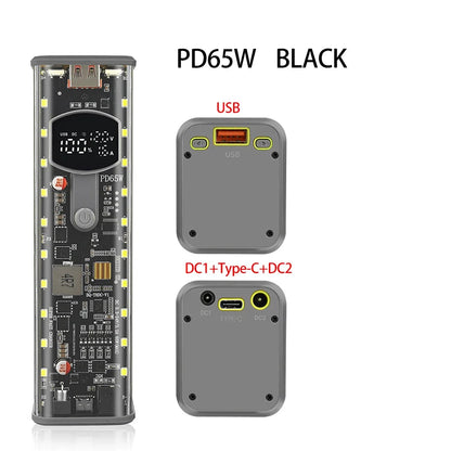 8-Cell 18650 Power Bank Battery Box - PD65W USB Type-C Fast Charging DIY Storage Case with Digital Display