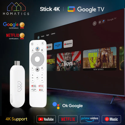 HOMATICS 4K TV Stick – Google Certified, Netflix, 2GB+32GB, Dolby Atmos, Amlogic S905Y4, WiFi Streaming Box