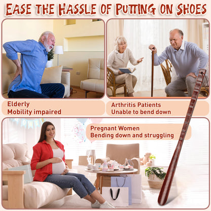 54cm Professional Wooden Shoe Horn – Durable Long Handle Shoehorn, Flexible Shoe Lifter for Seniors, Home Tool