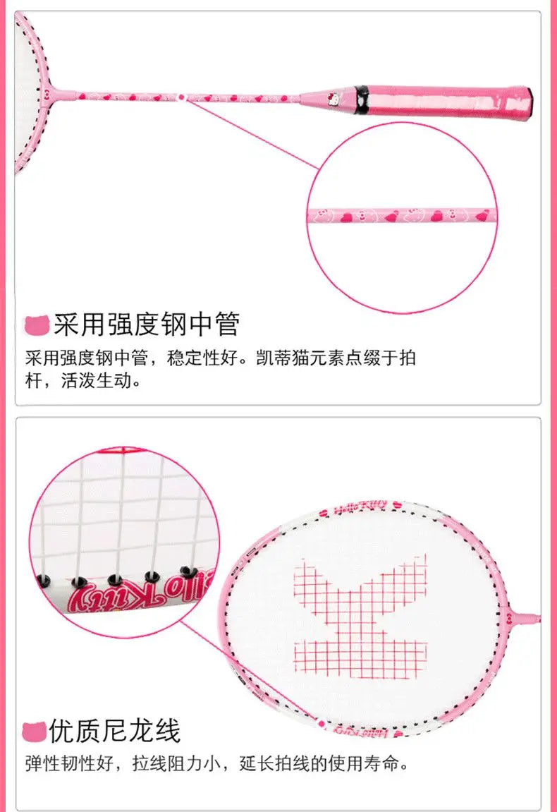 Hello Kitty Kawaii Anime Badminton Racket Set – Ultra-Light Durable Double Rackets, Cute Sports Gift