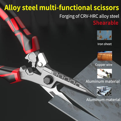 Multi-Functional Electrician Scissors - Wire Cutting, Crimping & Wrench Tool for Cable and Metal Sheets