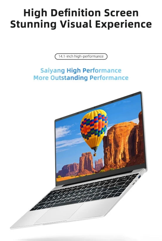 14.1" Windows 11 Laptop – Intel Celeron N4000, 12GB RAM, 512GB SSD, Full HD Notebook for Office & Study