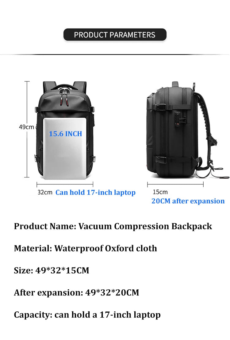 Men's Travel Backpack – Large Capacity 17-Inch Laptop Backpack, Business & Hiking Expandable School Bag