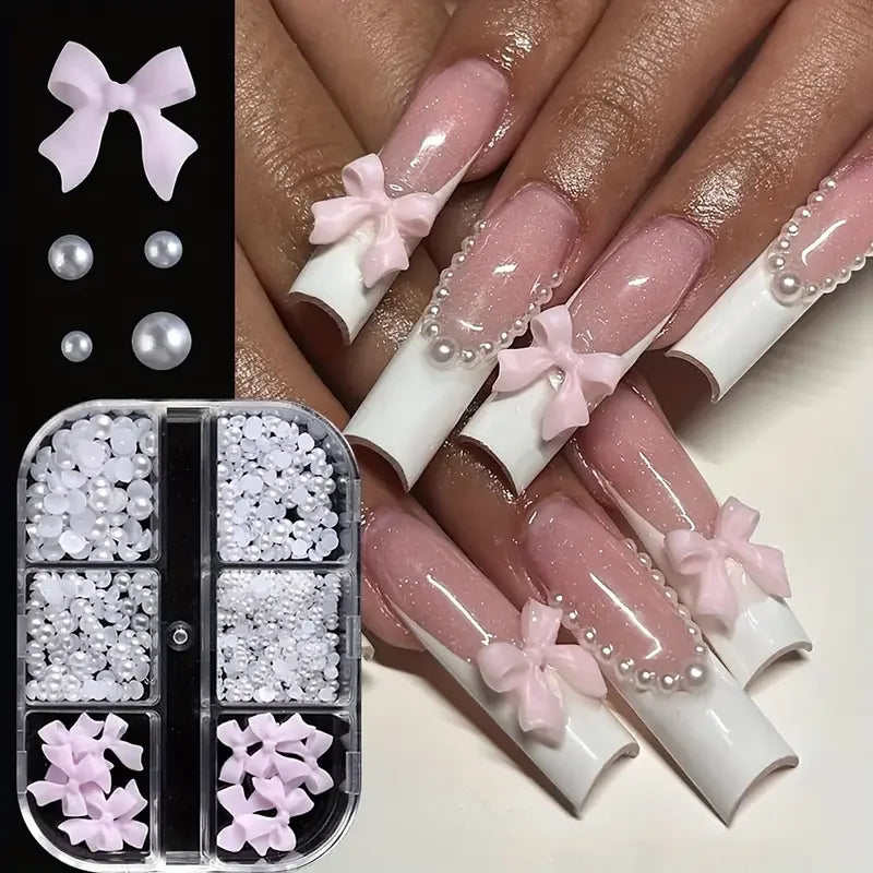 12 Grids Mixed Resin Bowknot Nail Art Decorations – 3D Acrylic Charms & Kawaii Colorful Rhinestone DIY Manicure Parts