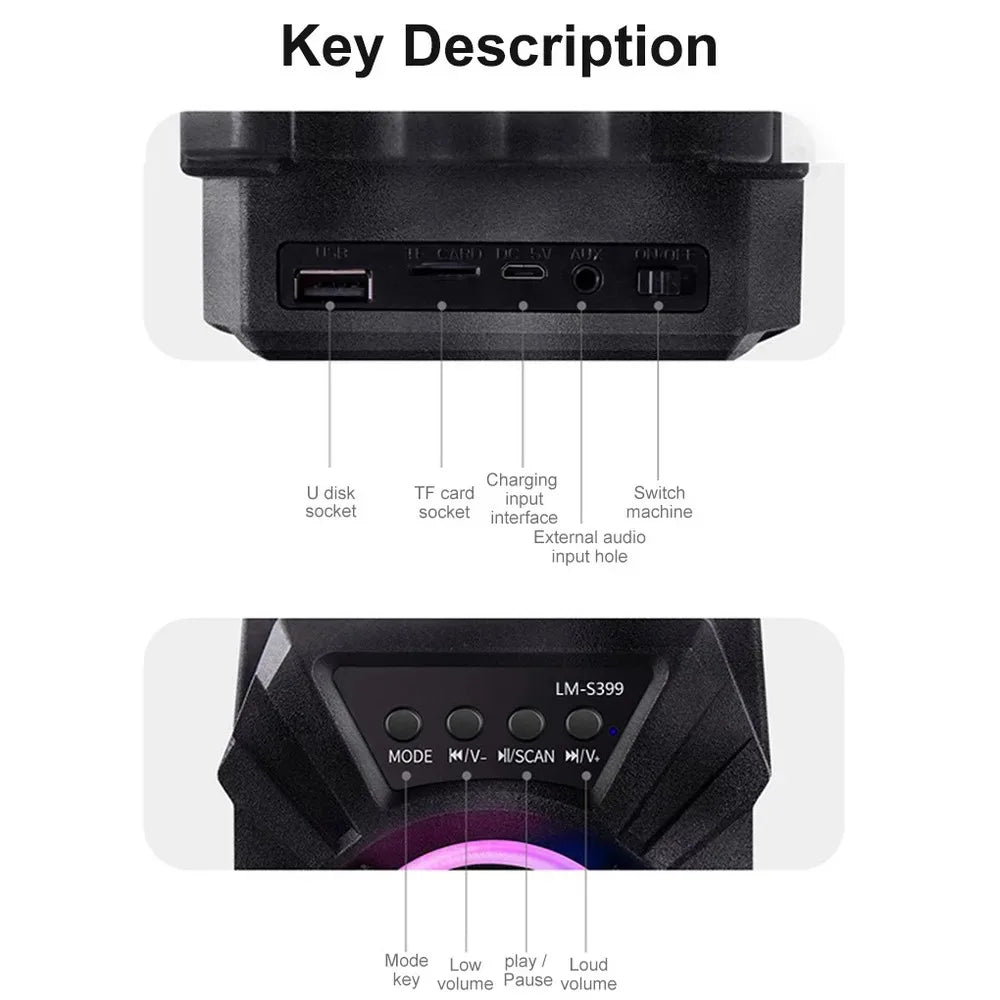 500mAh Bluetooth Speaker – High-Power Sound Box with TF/U-Disk, Karaoke & Handheld Subwoofer for Dancing