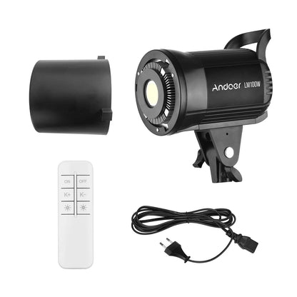 Andoer 100W Studio LED Video Light – 5600K Dimmable Bowens Mount with Remote Control for Video & Live Streaming