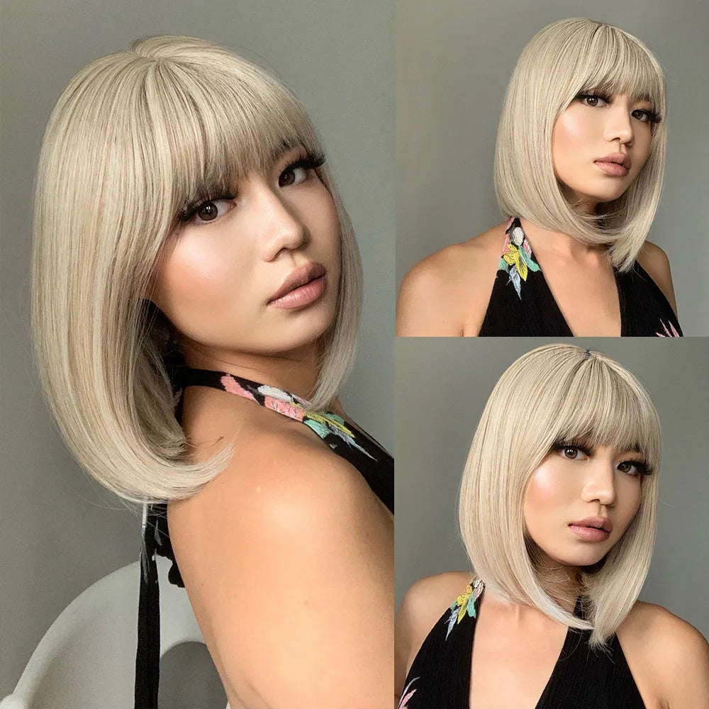 CharmSource Pink BOBO Short Synthetic Wig for Women — Natural Wave, High-Density, Heat-Resistant Hair for Daily & Party