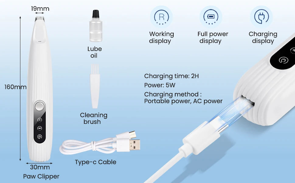 Portable LED Pet Nail Grinder – Rechargeable Cordless Paw Trimmer for Dogs, Cats & Small Pets