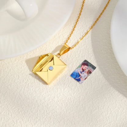 Vnox Custom Envelope Photo Necklace – Stainless Steel Personalized Pendant for Women & Girls