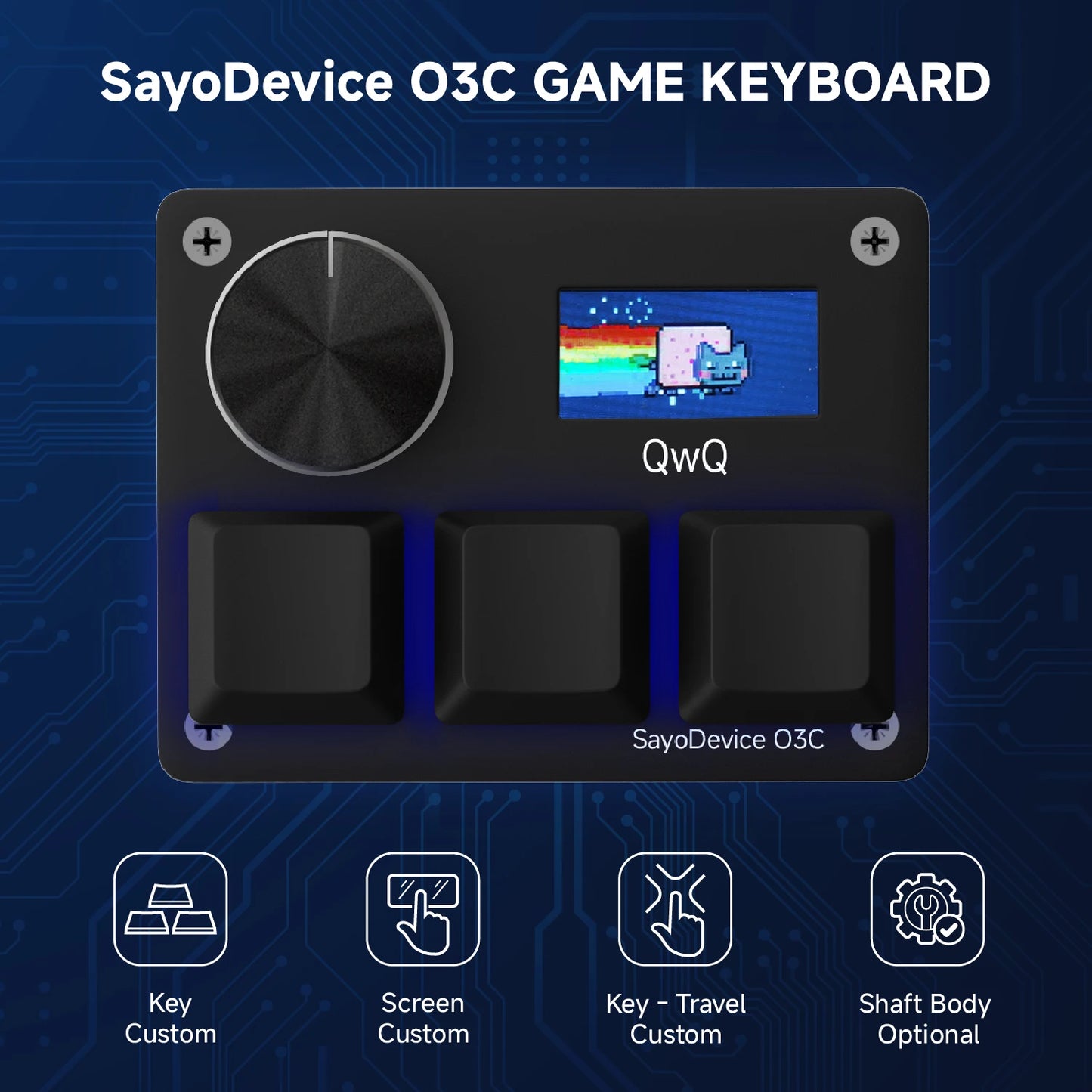 SayoDevice O3C Rapid Trigger Gaming Keyboard with Knob & Screen – Hall Effect Magnetic Switch Macropad for OSU & Shortcuts