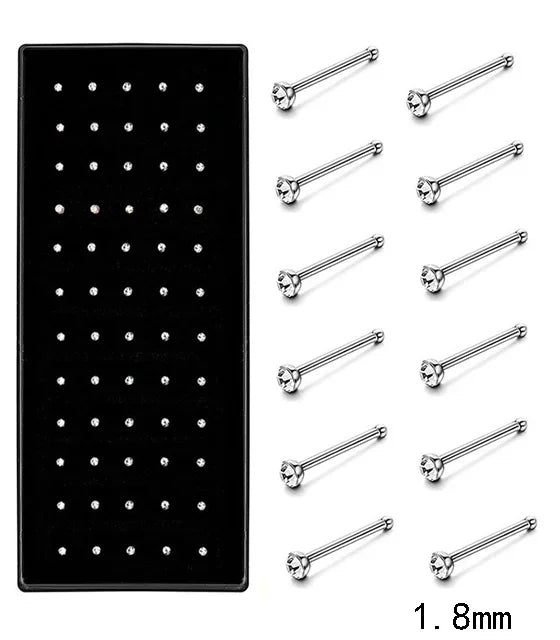 Women’s Crystal Stainless Steel Nose Stud – Hypoallergenic 1.8mm Straight, L, or Screw Nose Ring Jewelry