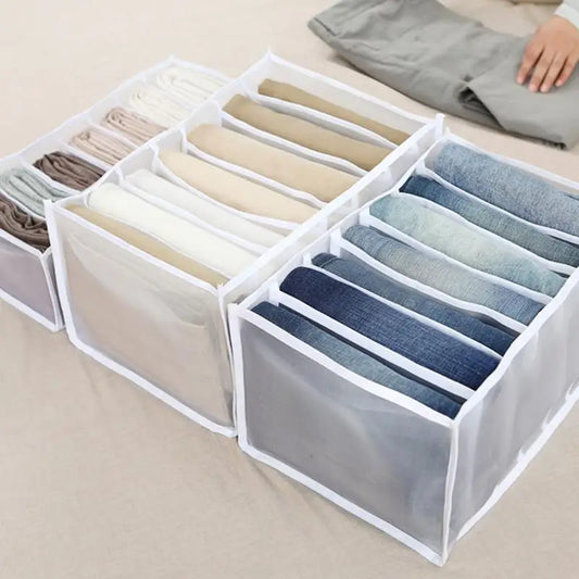 7-Grid Jeans Storage Box — Closet & Wardrobe Drawer Organizer for Clothes, Pants, and Socks Separation