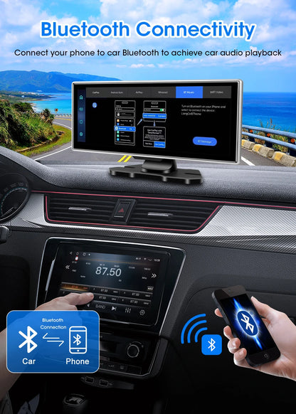 11.26" 4K Car DVR Dash Cam — Wireless CarPlay & Android Auto, Dual Lens Video Recorder with AI Screen, GPS Navigation, HD Dashboard Monitor