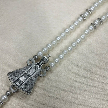 Vintage Virgin Mary Rosary Bracelet – Imitation Pearl Beaded Magnetic Our Lady of Aparecida Cross Prayer Jewelry Gift for Women & Faith Wear