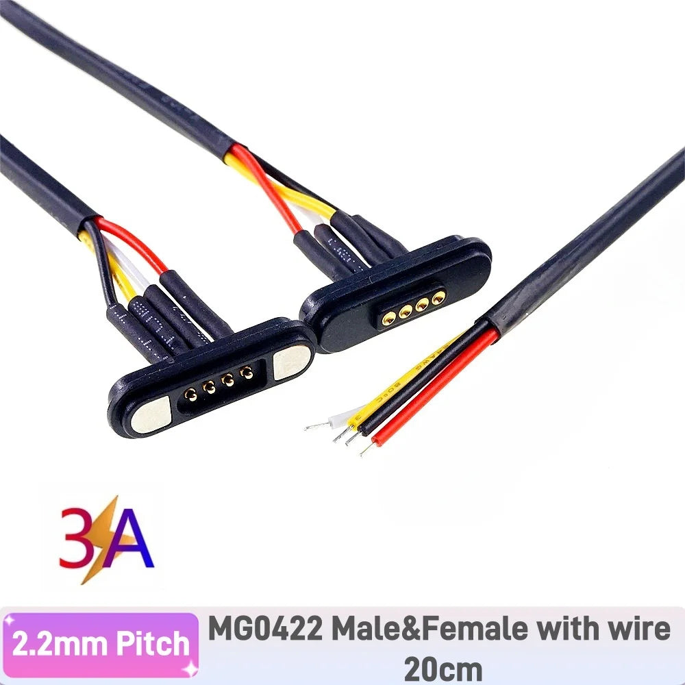 3A Magnetic Pogo Pin Connector - 2–11 Pin Spring-Loaded Male/Female Contact Strip, 2.2mm Pitch