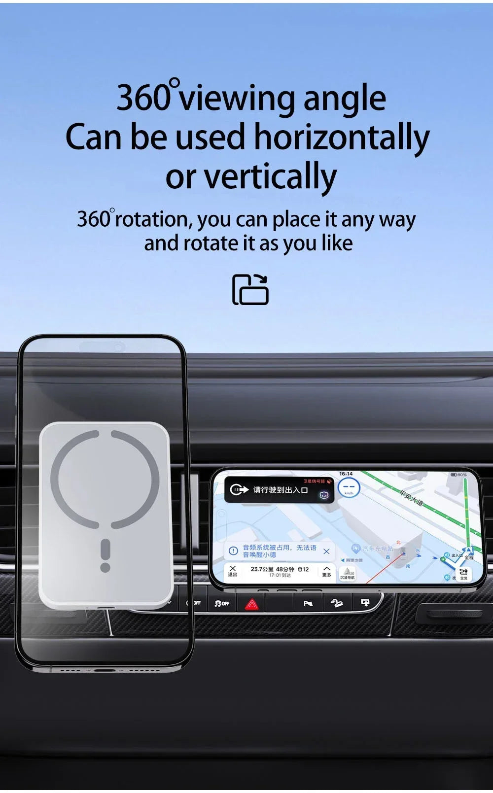 100W Magnetic Wireless Car Charger & Air Outlet Phone Holder — Fast Charging Station for iPhone 16/15/14/13/12 Pro Max