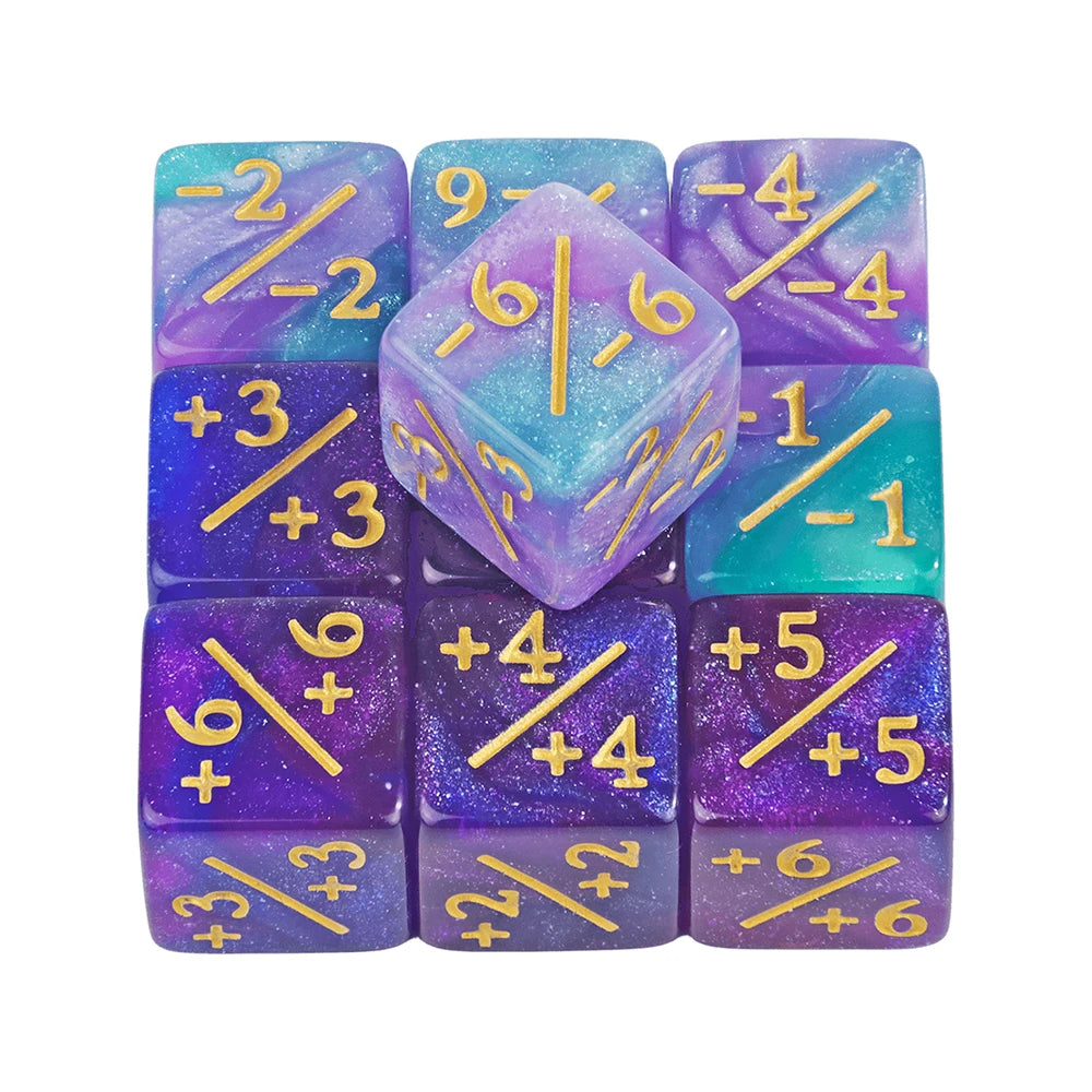 10pcs D6 Dice Counter Set - +1/+1 & -1/-1 Six Sided Dice for Math Teaching, Kids Arithmetic Toys and Card Game Accessories