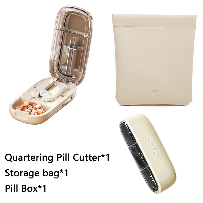 Newest Quartering Pill Cutter & Storage Box – Portable Dustproof Medicine Divider Organizer & Crusher