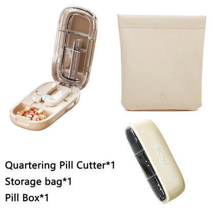 Newest Quartering Pill Cutter & Storage Box – Portable Dustproof Medicine Divider Organizer & Crusher