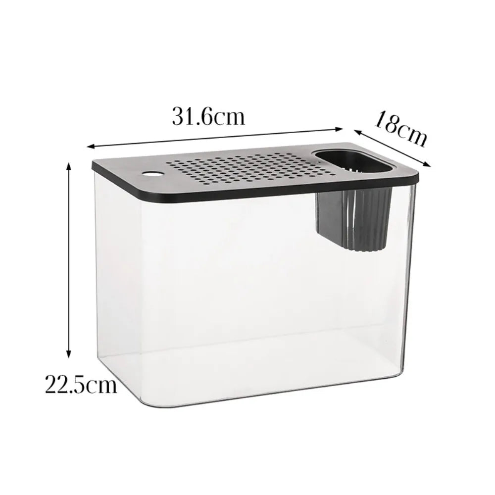 Transparent PET+ABS Fish Tank with Lid – Drop-Resistant Hydroponic Turtle Aquarium for Home