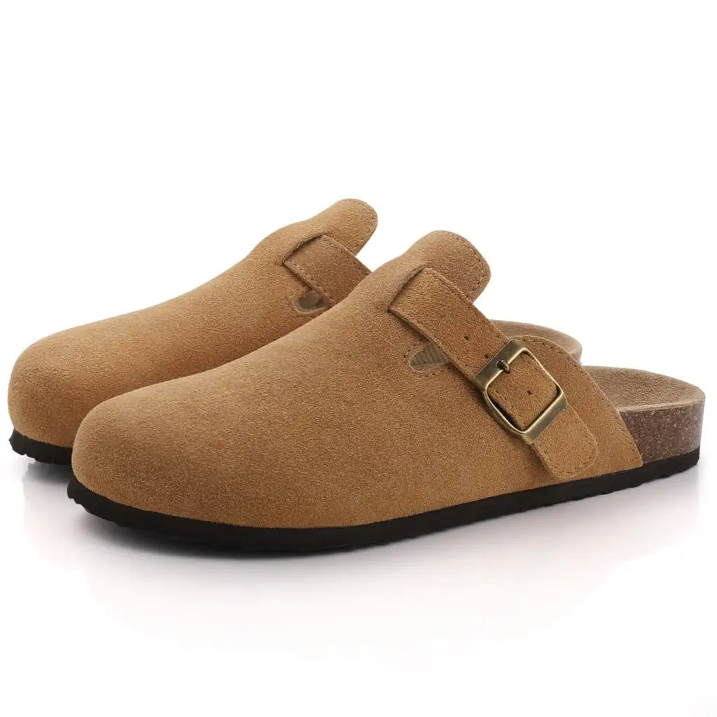 Comwarm Women’s Suede Mules & Men’s Cork Insole Clogs – Arch Support Sandals for Outdoor, Beach, and Home Slides