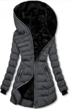 2025 Women’s Winter Parka – Hooded Solid Zipper Midi Coat with Pockets, Slim Fit Long Sleeve Warm Casual Jacket