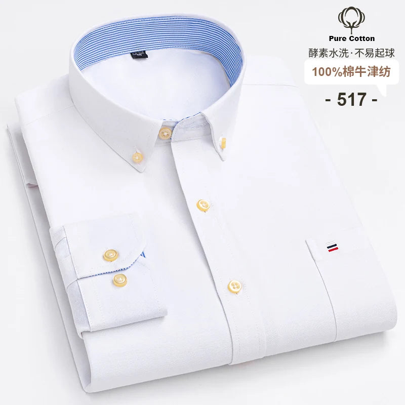 Men's 100% Cotton Oxford Plaid Shirt - Soft Regular Fit Long Sleeve Formal Dress Shirt with Pocket S-7XL