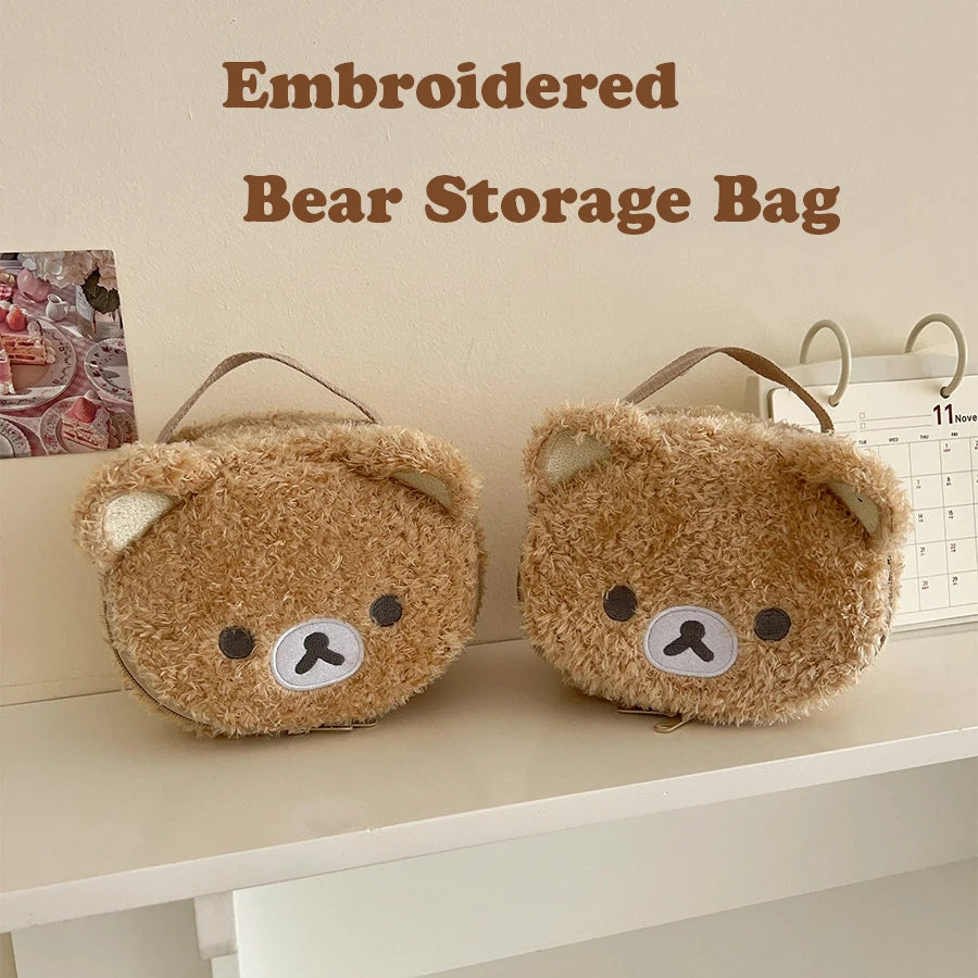Plush Anime Bear Makeup Case – Cosmetic Bag for Women Jewelry Storage & Organizer Pouch Handbag Travel Gift Accessory